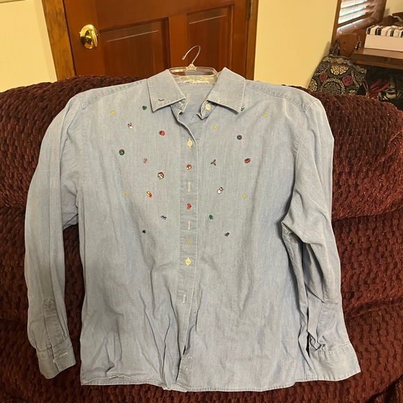 Tops - Beautiful Light Blue Button Down Christmas Shirt